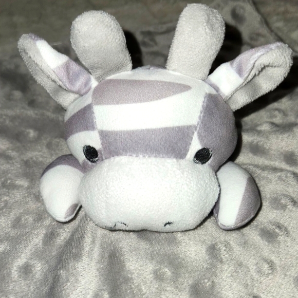 elegantbaby Giraffe Lovey Minky Plush Gray/White Gray Satin Lining  12” x 12” - Picture 2 of 5